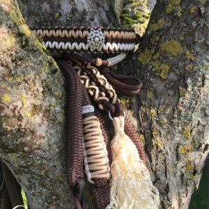 Ensemble licol, longe et cordelette marron, sable et crème