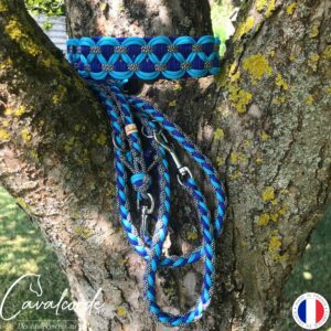 Ensemble collier Ribbon et laisse multipositions de 2m bleu